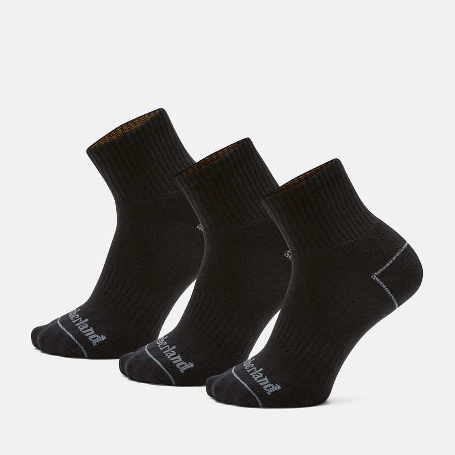 Timberland All Gender 3 Pack Bowden Quarter Socks In Black Black Unisex, Size S