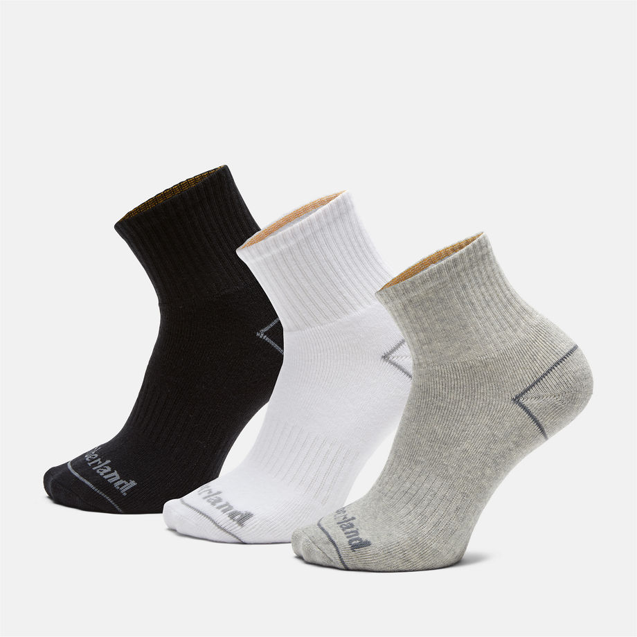 Timberland 3 Pair Pack Bowden Quarter Socks In Black/white/grey Grey Unisex, Size S
