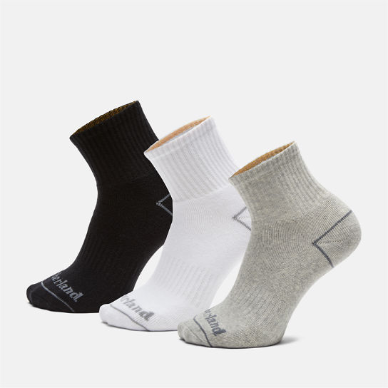 3 Pair Pack Bowden Quarter Socks in Black/White/Grey | Timberland