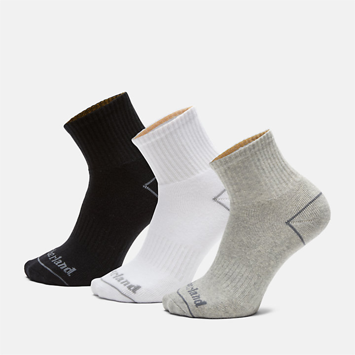 All Gender Bowden Quarter Socken im Dreierpack in Schwarz/Weiß/Grau-