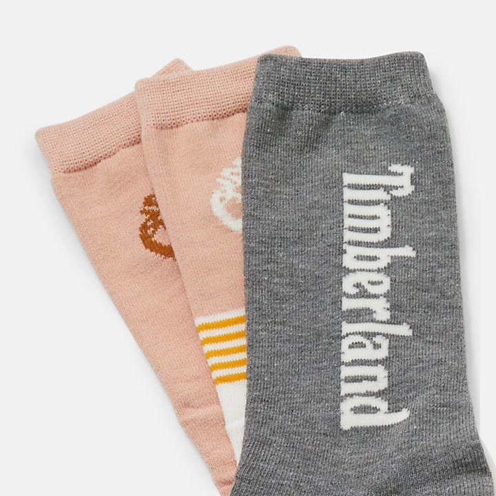 Paquete regalo de 3 pares de calcetines deportivos a rayas múltiples en rosa/gris/blanco-