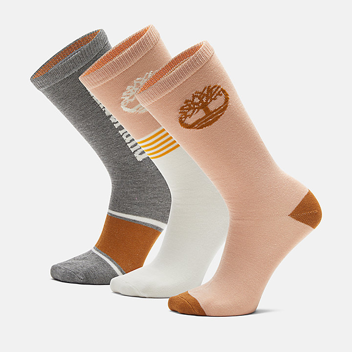 Paquete regalo de 3 pares de calcetines deportivos a rayas múltiples en rosa/gris/blanco