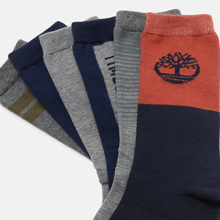 Coffret cadeau lot de 6 paires de chaussettes assorties en bleu marine/gris-