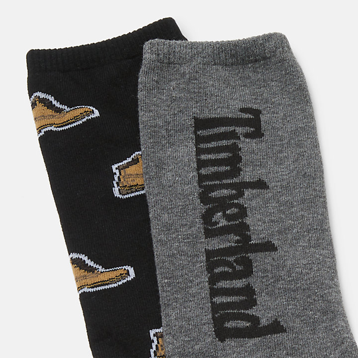 Pack de 2 pares de calcetines unisex de caña media para botas con estampado integral en negro/gris-