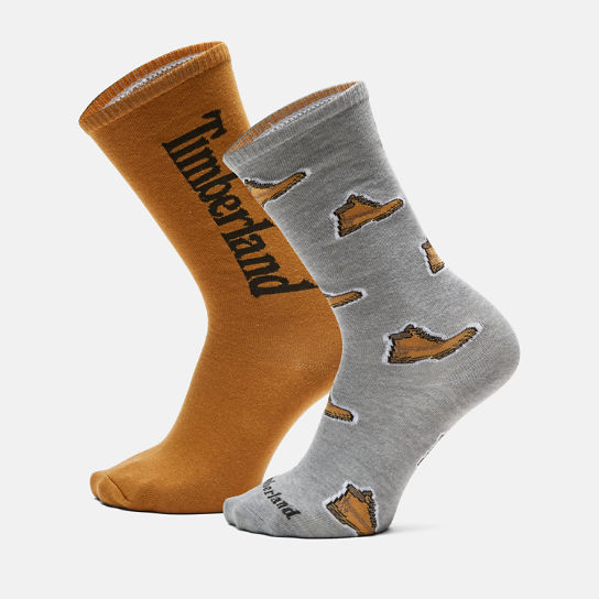 All Gender 2 Pack All-Over Print Boot Crew Socks in Grey/Orange | Timberland