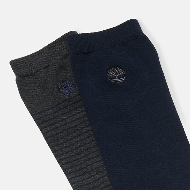 2 Pack Mini Stripe Over-the-Calf Crew Socks for Men in Dark Grey/Navy-