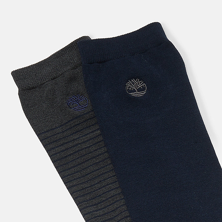 2 Pack Mini Stripe Over-the-Calf Crew Socks for Men in Dark Grey/Navy