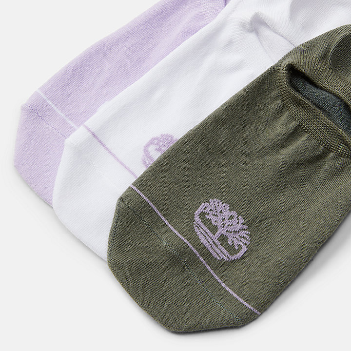 Lot de 3 paires de chaussettes quotidiennes invisibles en violet/vert/blanc