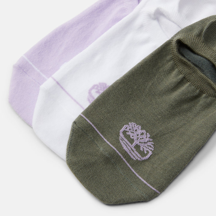 Set van 3 paar onzichtbare sokken voor dagelijks gebruik in paars/groen/wit-