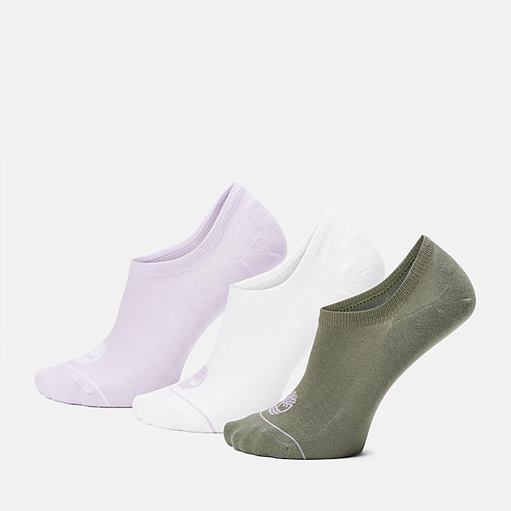 Set van 3 paar onzichtbare sokken voor dagelijks gebruik in paars/groen/wit