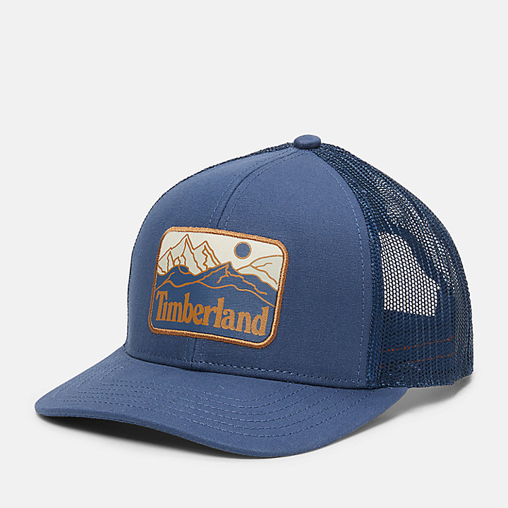 Mountain Line Patch Trucker Hat for Men in Dark Blue