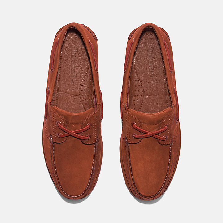 Chaussures bateau classique en cuir pour homme en rouge foncé