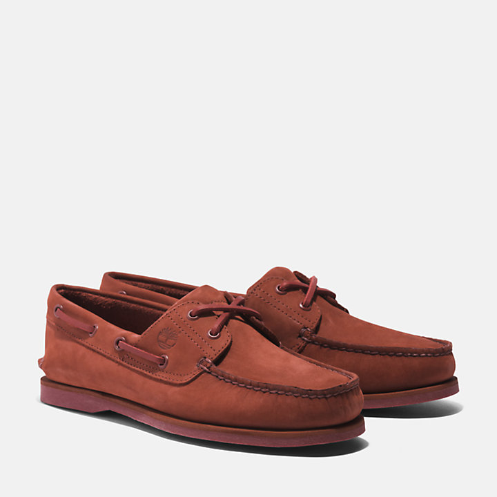 Classic Leather Boat Shoe for Men in Dark Red-