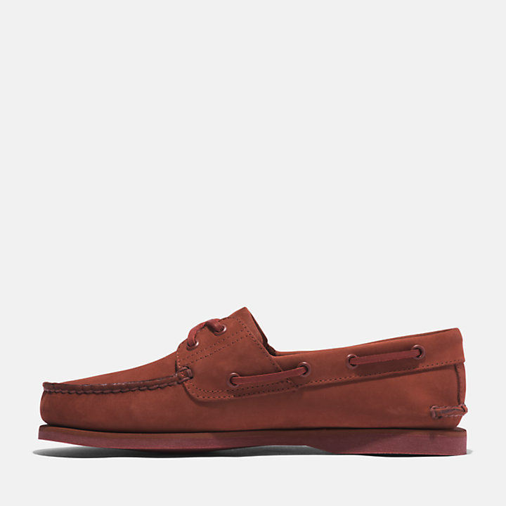 Chaussures bateau classique en cuir pour homme en rouge foncé-