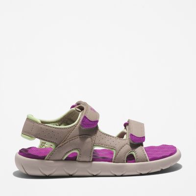 Timberland Perkins Row 2-strap Sandal For Youth In Grey And Purple Beige Kids