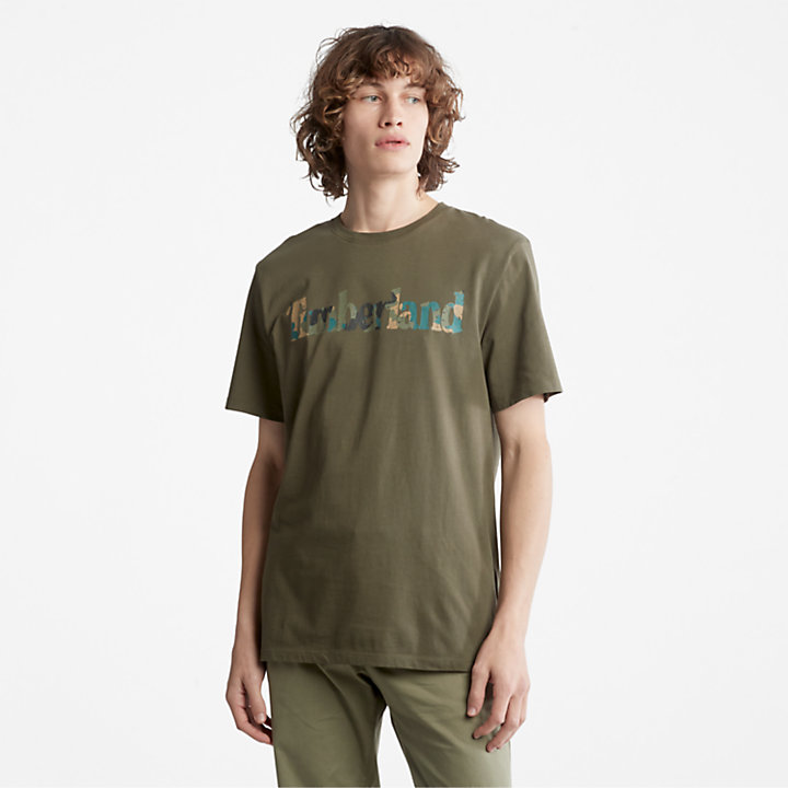 T-shirt da Uomo con Logo Mimetico in verde scuro-