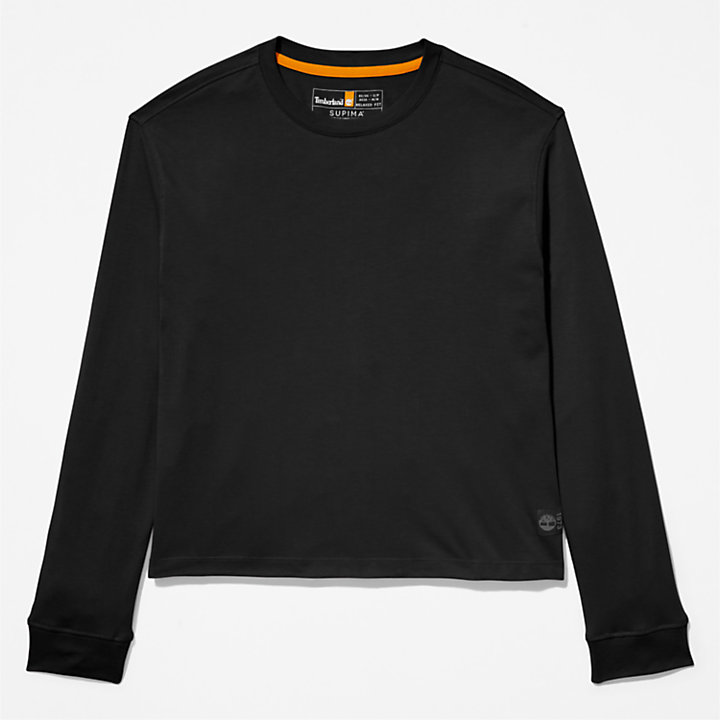 Geruchshemmendes Langarm-T-Shirt aus Supima®-Baumwolle für Damen in Schwarz-