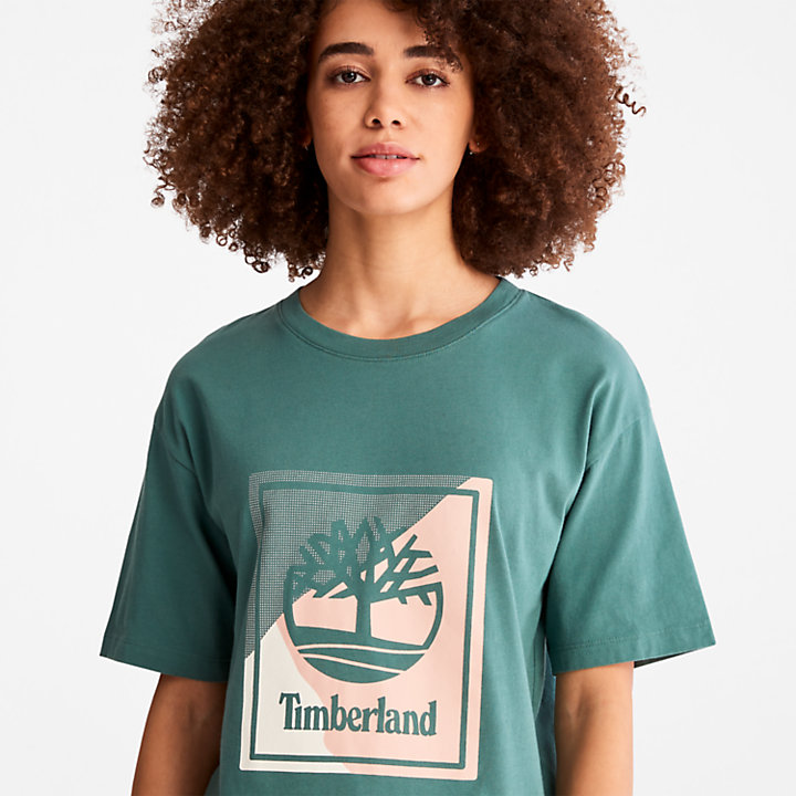 T-shirt met Grafisch Logo voor dames in groenblauw-