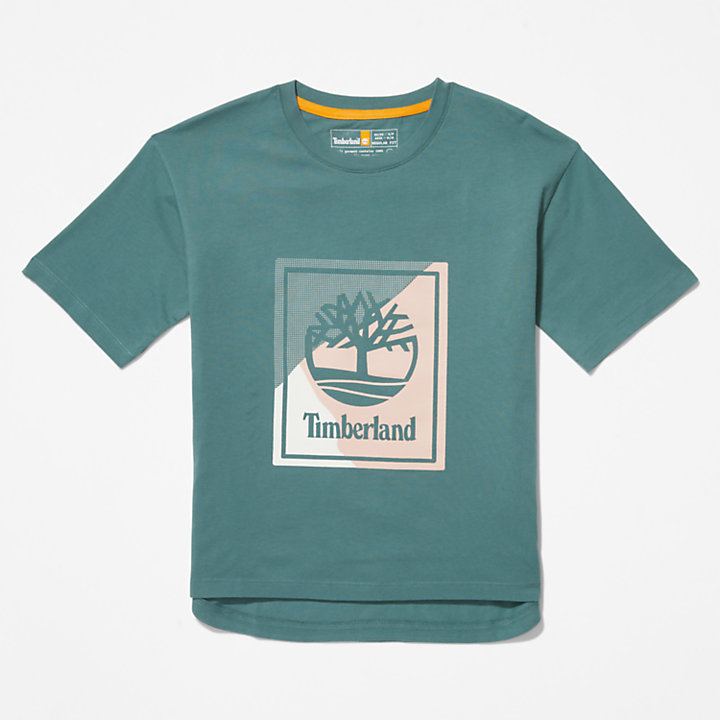 T-shirt met Grafisch Logo voor dames in groenblauw-