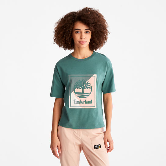 T-shirt met Grafisch Logo voor dames in groenblauw | Timberland