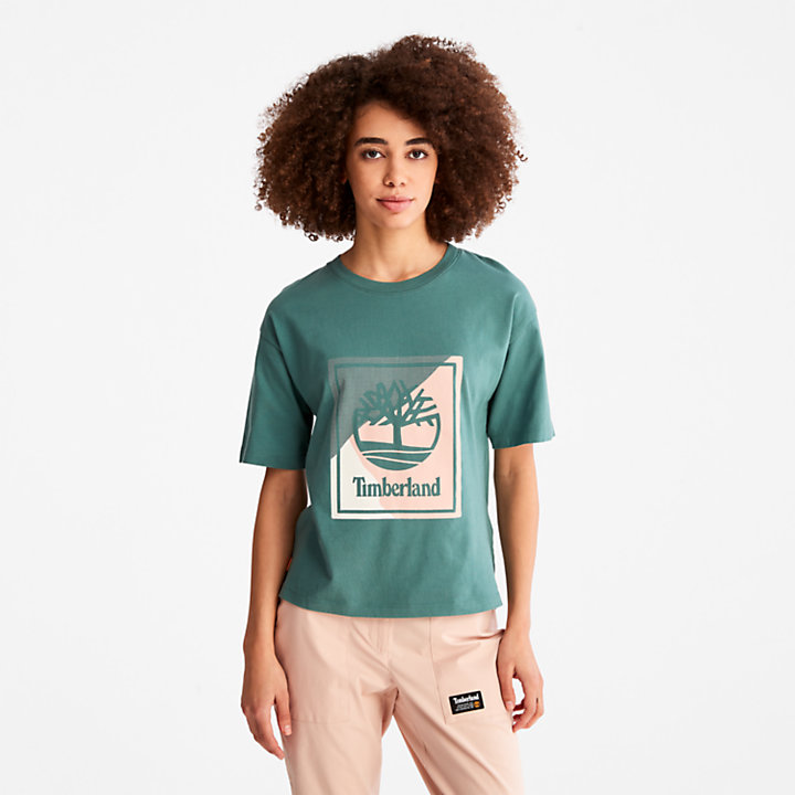 Camiseta con Logotipo Gráfico para Mujer en azul verdoso-