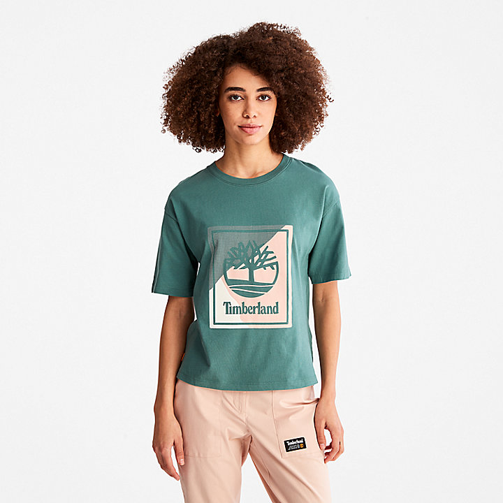 T-shirt met Grafisch Logo voor dames in groenblauw