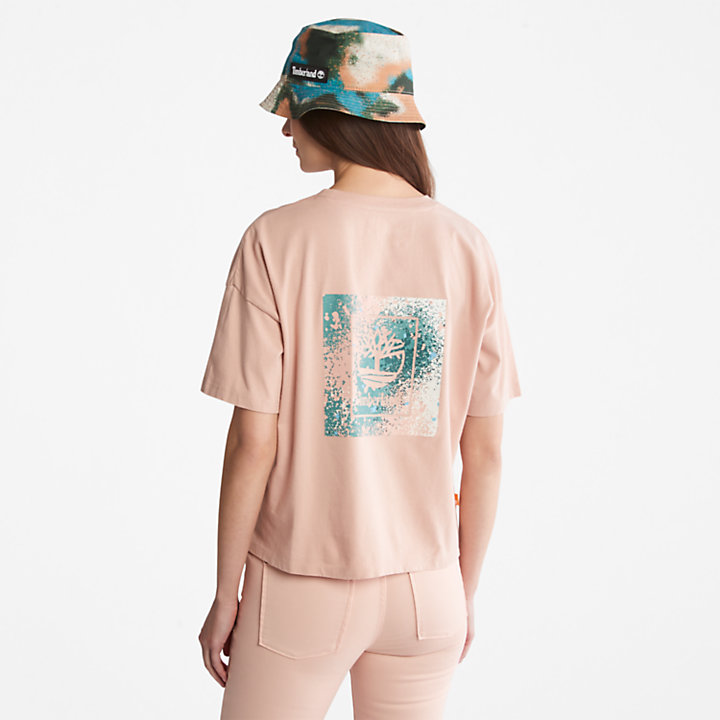 T-shirt met Grafisch Logo op Achterkant voor dames in roze-
