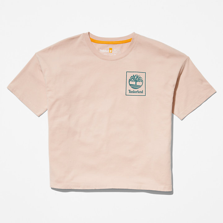 T-shirt met Grafisch Logo op Achterkant voor dames in roze-