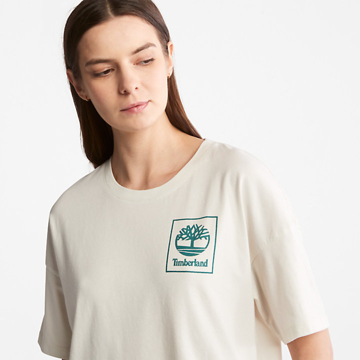 T-Shirt mit Grafik-Logo hinten für Damen in Weiß-