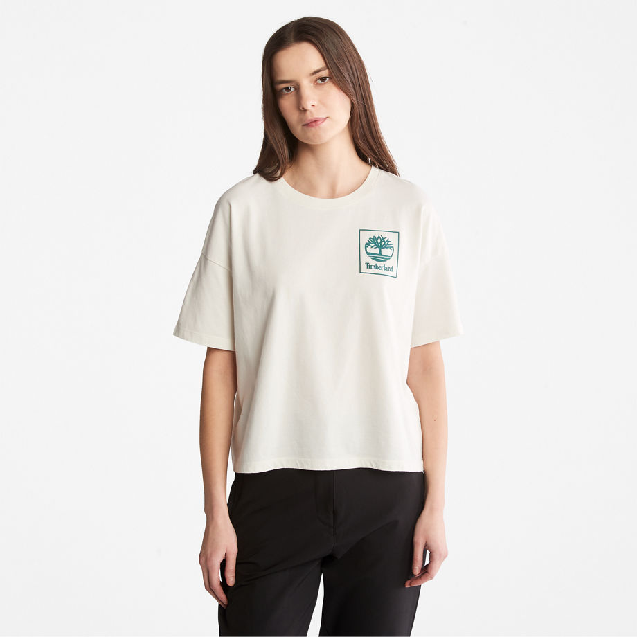 Timberland T-shirt Mit Grafik-logo Hinten Für Damen In Weiß Weiß