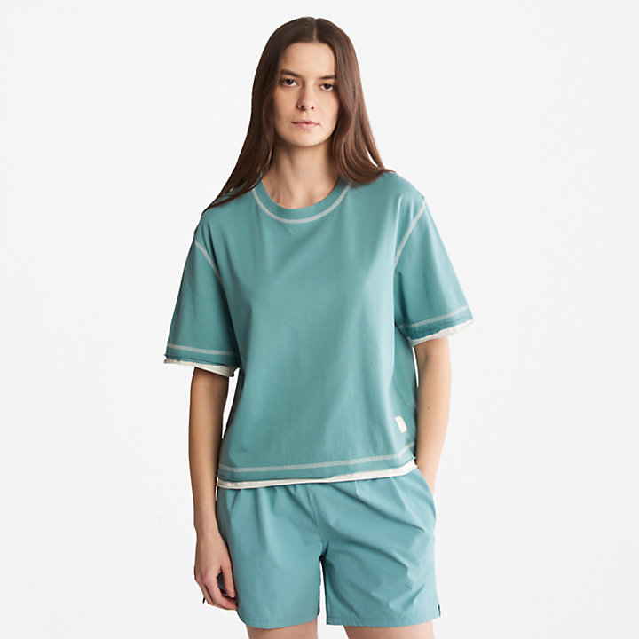 T-shirt en coton Supima® anti-odeurs pour femme en bleu sarcelle-