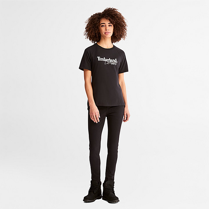 T-shirt à manches raglan et logo pour femme en noir