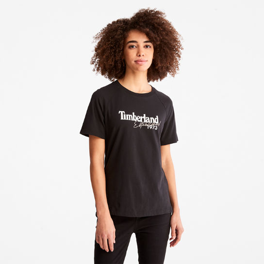 T-shirt à manches raglan et logo pour femme en noir | Timberland
