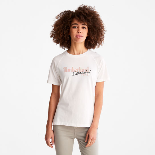 T-shirt da Donna con Logo e Maniche Raglan in bianco | Timberland