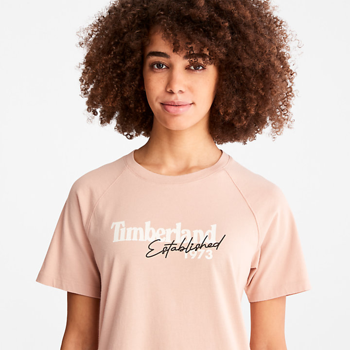 T-shirt à manches raglan et logo pour femme en rose clair-