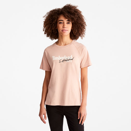 T-shirt da Donna con Logo e Maniche Raglan in rosa chiaro | Timberland