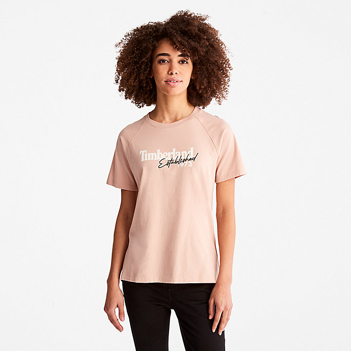 T-shirt à manches raglan et logo pour femme en rose clair