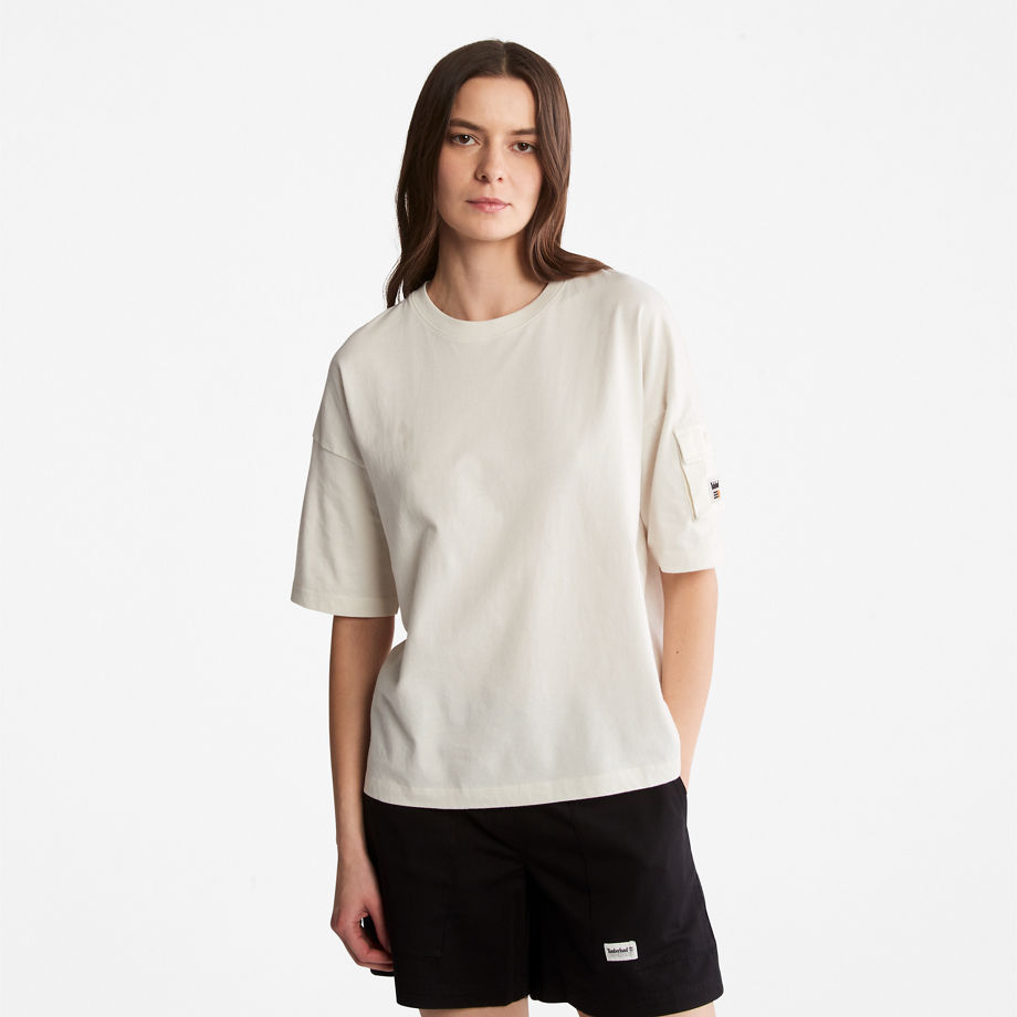 Timberland Progressive Utility T-shirt Mit Tasche Für Damen In Weiß Weiß