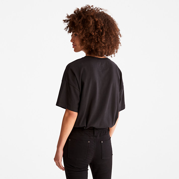 T-shirt court avec cordon de serrage à l'ourlet pour femme en noir-