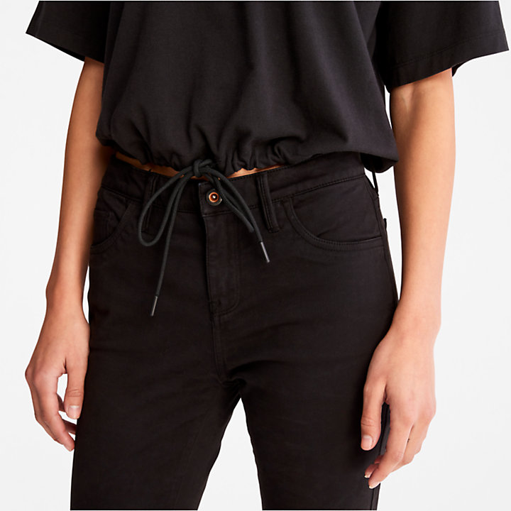 Camiseta Corta con Bajo con Cordón de Ajuste para Mujer en color negro-