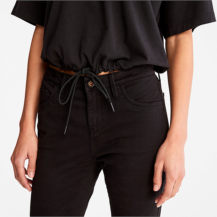 Camiseta Corta con Bajo con Cordón de Ajuste para Mujer en color negro