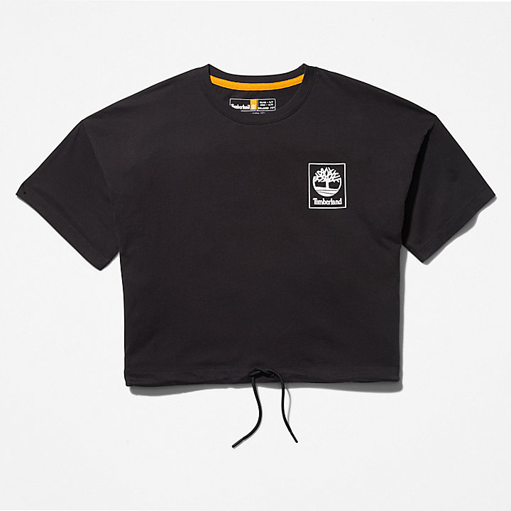 Kurzes T-Shirt mit Kordelzug am Saum für Damen in Schwarz