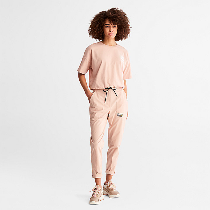 Cropped T-Shirt with Drawstring Hem for Women in Pink