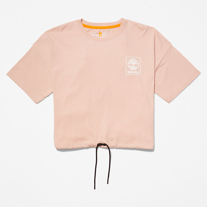 Camiseta Corta con Bajo con Cordón de Ajuste para Mujer en rosa-