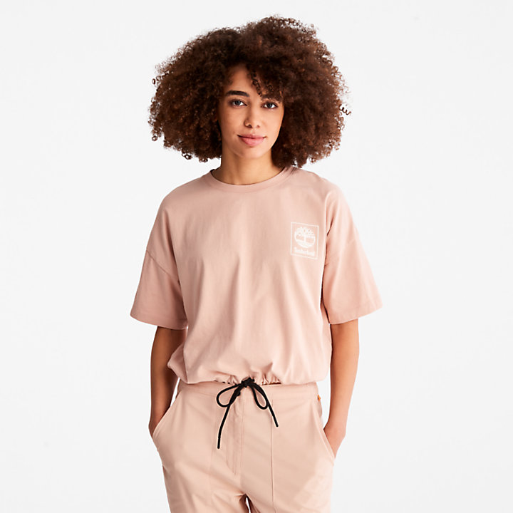 T-shirt court avec cordon de serrage à l'ourlet pour femme en rose-