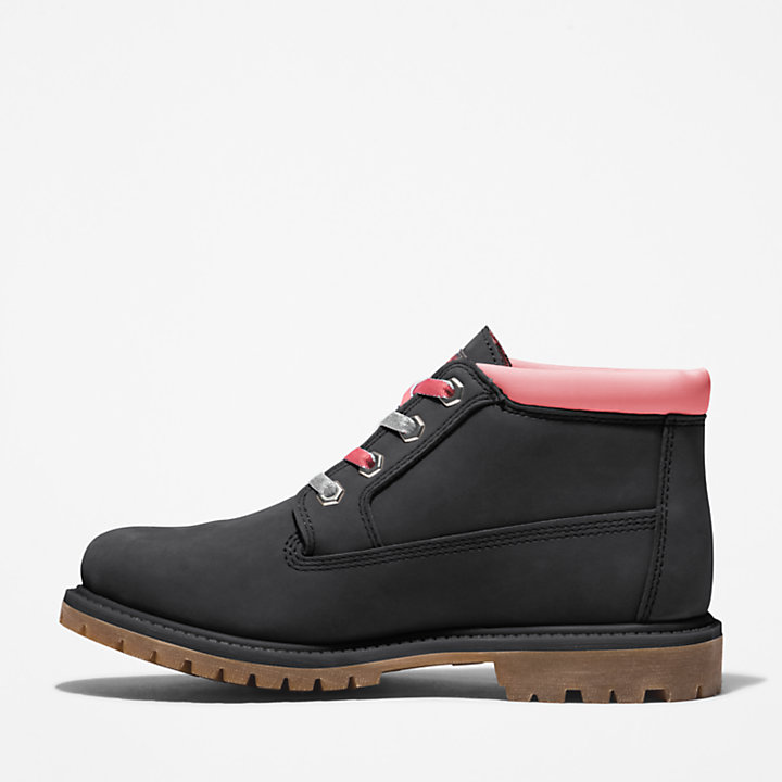 Nellie Warm Chukka Boot for Women in Black with Pink-