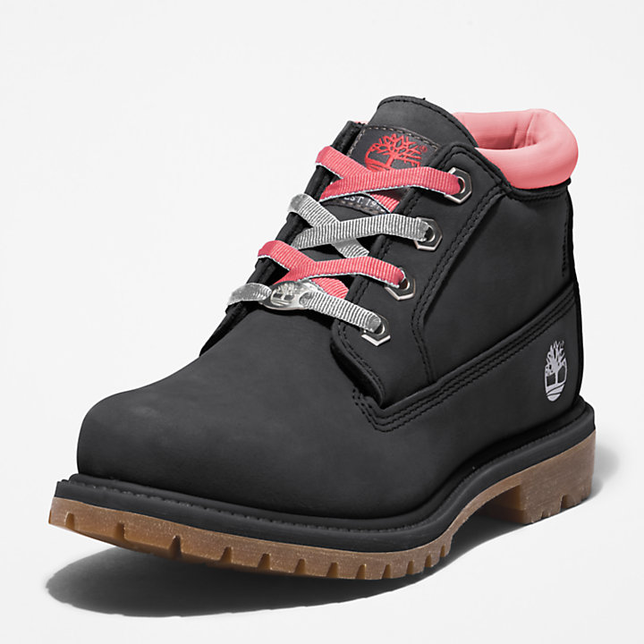 Nellie Warm Chukka Boot for Women in Black with Pink-