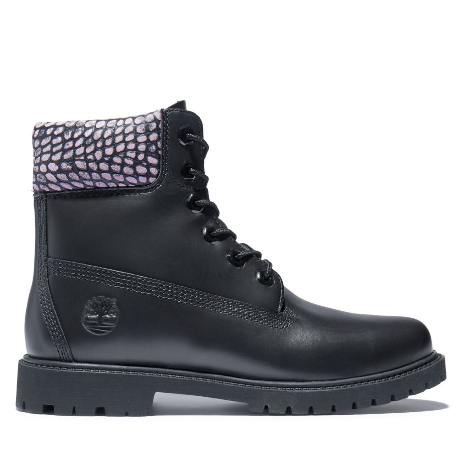 Timberland Heritage 6 Inch Boot For Women In Black/pink Black, Size 4.5