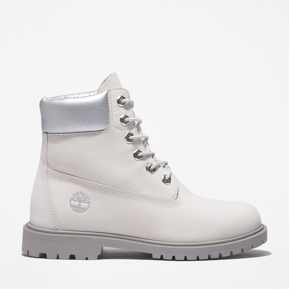 Timberland Heritage 6 Inch Boot For Women In White/silver White, Size 6