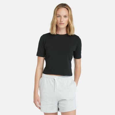 Cropped T-shirt voor dames in zwart | Timberland